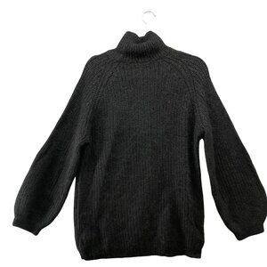 Cos Mohair Turtleneck Sweater Womens S Black Balloon Sleeve Fuzzy Knit Relaxed